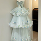 Ornate Strapless Green Prom Dress Appliques Tiered A-Line Evening Dress C9930