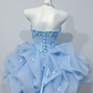 Elegant Strapless Blue Homecoming Dress Appliques A-Line Birthday Dress C9931