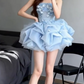 Elegant Strapless Blue Homecoming Dress Appliques A-Line Birthday Dress C9931