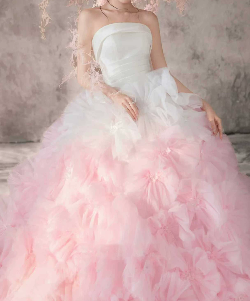 Robe de bal de princesse bustier à volants en satin long, robe de soirée C8117