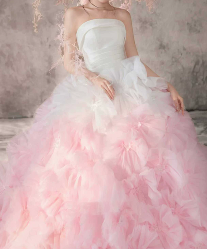 Robe de bal de princesse bustier à volants en satin long, robe de soirée C8117