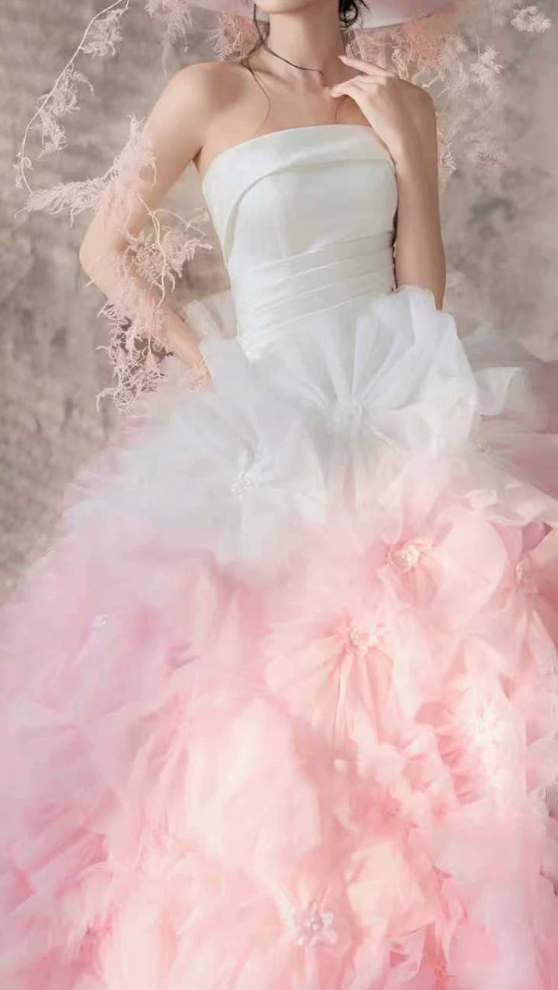 Robe de bal de princesse bustier à volants en satin long, robe de soirée C8117