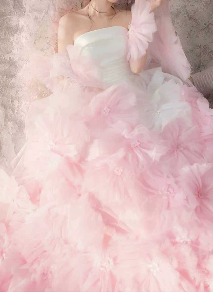 Robe de bal de princesse bustier à volants en satin long, robe de soirée C8117