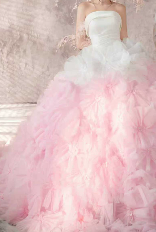 Robe de bal de princesse bustier à volants en satin long, robe de soirée C8117