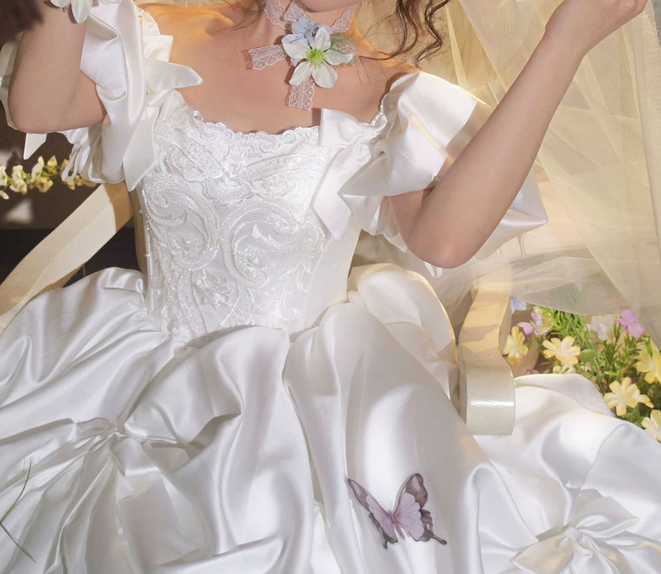 Superbe robe de mariée sirène bustier en satin et tulle, longue et en dentelle, C4563