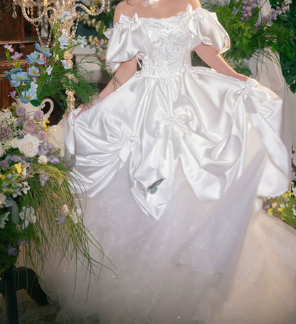 Superbe robe de mariée sirène bustier en satin et tulle, longue et en dentelle, C4563
