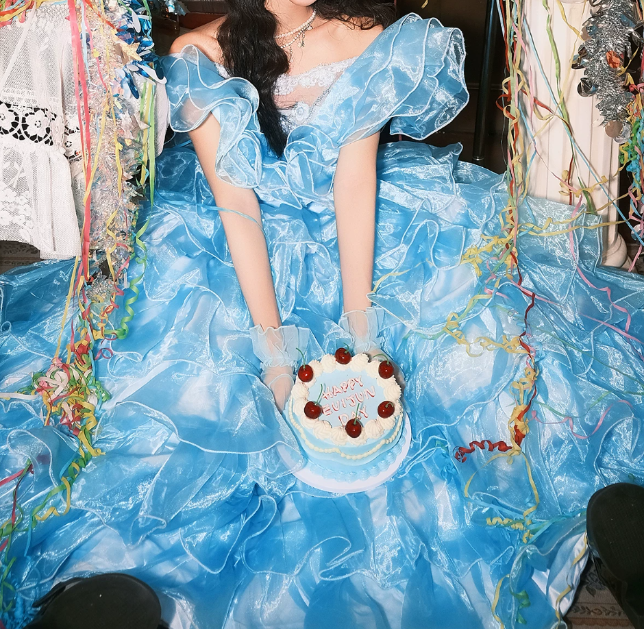 Vintage Off-Shoulder Homecoming Dress Blue Ruffles A-Line Birthday Dress C9938