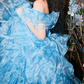 Vintage Off-Shoulder Homecoming Dress Blue Ruffles A-Line Birthday Dress C9938
