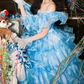 Vintage Off-Shoulder Homecoming Dress Blue Ruffles A-Line Birthday Dress C9938