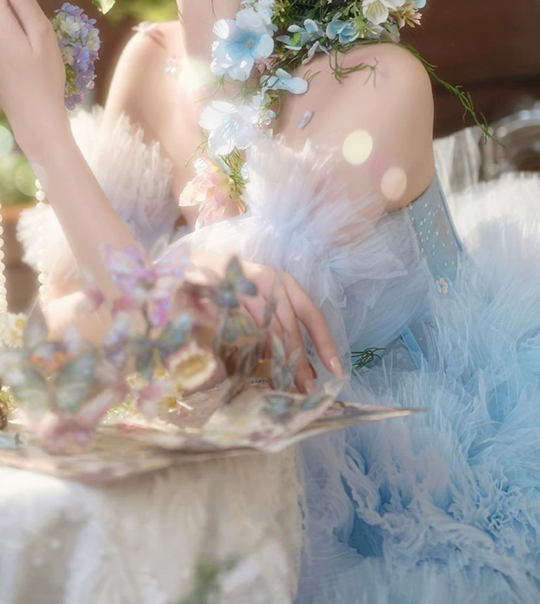 Ethereal Off-Shoulder Blue Homecoming Dress Tulle A-Line Birthday Dress C9940