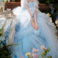 Ethereal Off-Shoulder Blue Homecoming Dress Tulle A-Line Birthday Dress C9940
