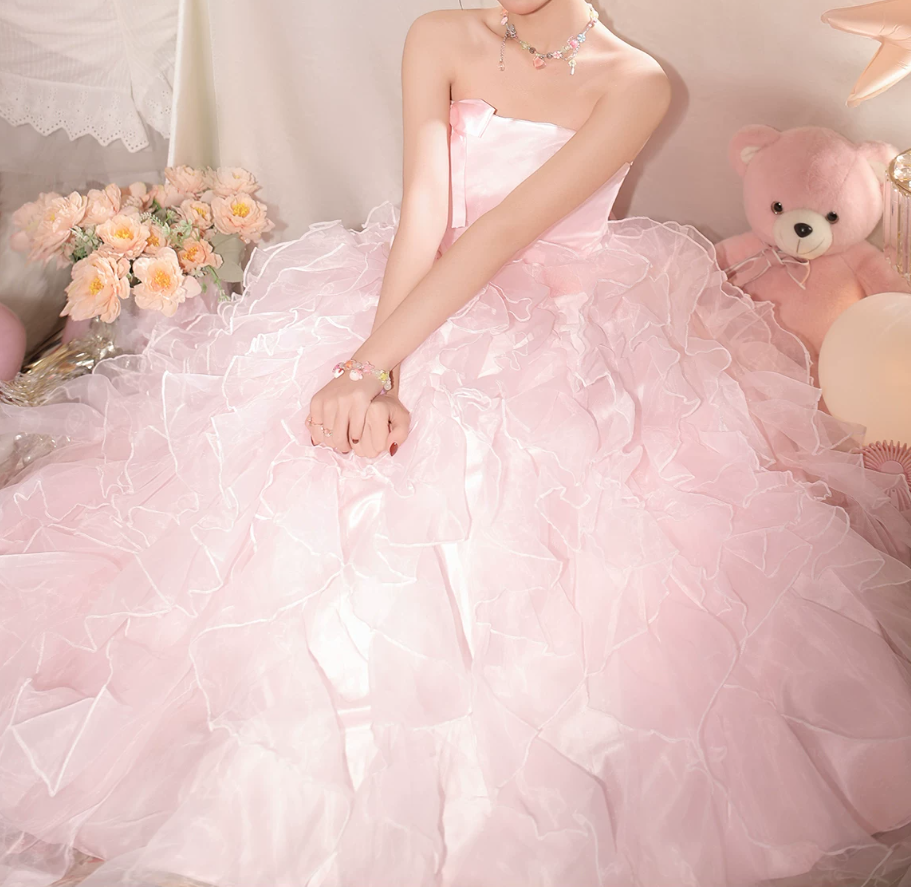 Robe de bal de princesse bustier à volants en satin long, robe de soirée C8117