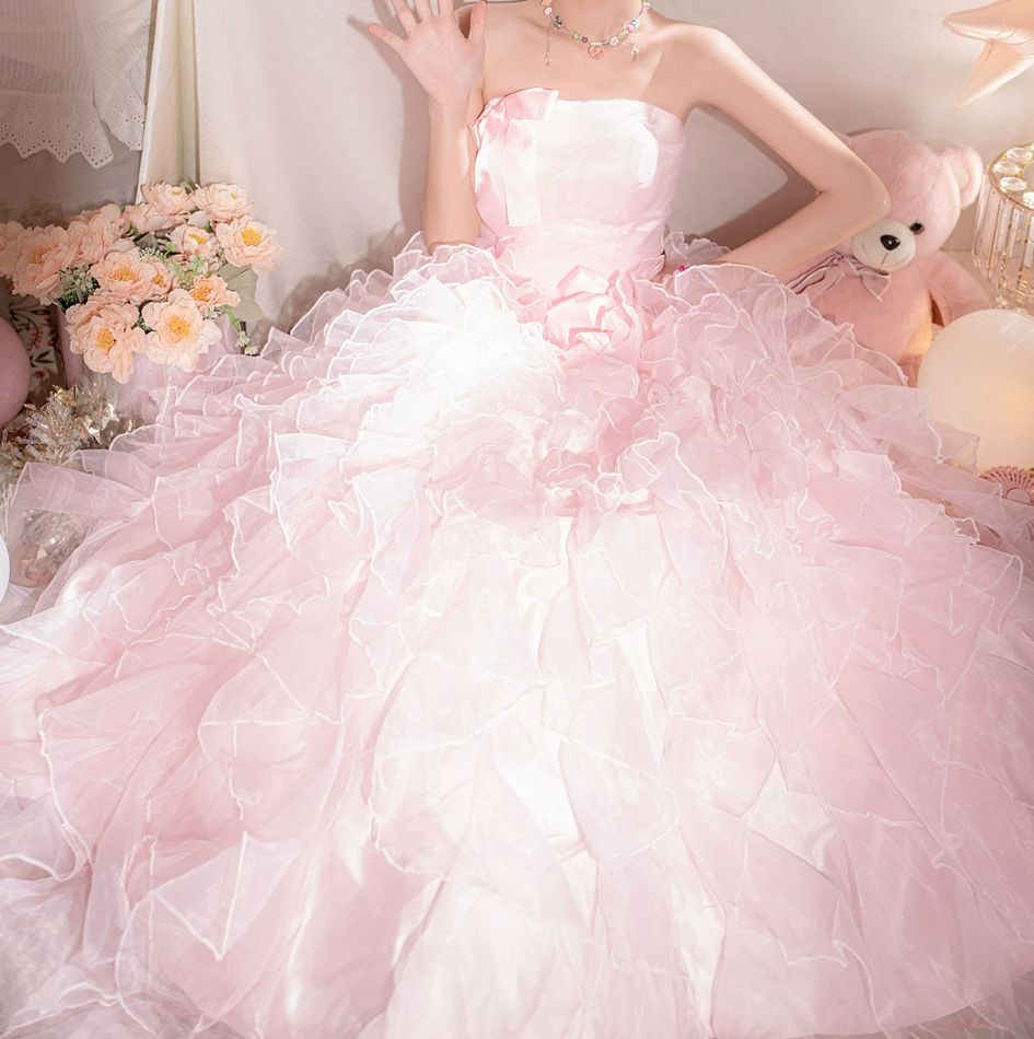 Robe de bal de princesse bustier à volants en satin long, robe de soirée C8117