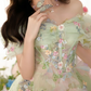 Ornate Off-Shoulder Green Homecoming Dress Appliques Tulle A-Line Birthday Dress C9943