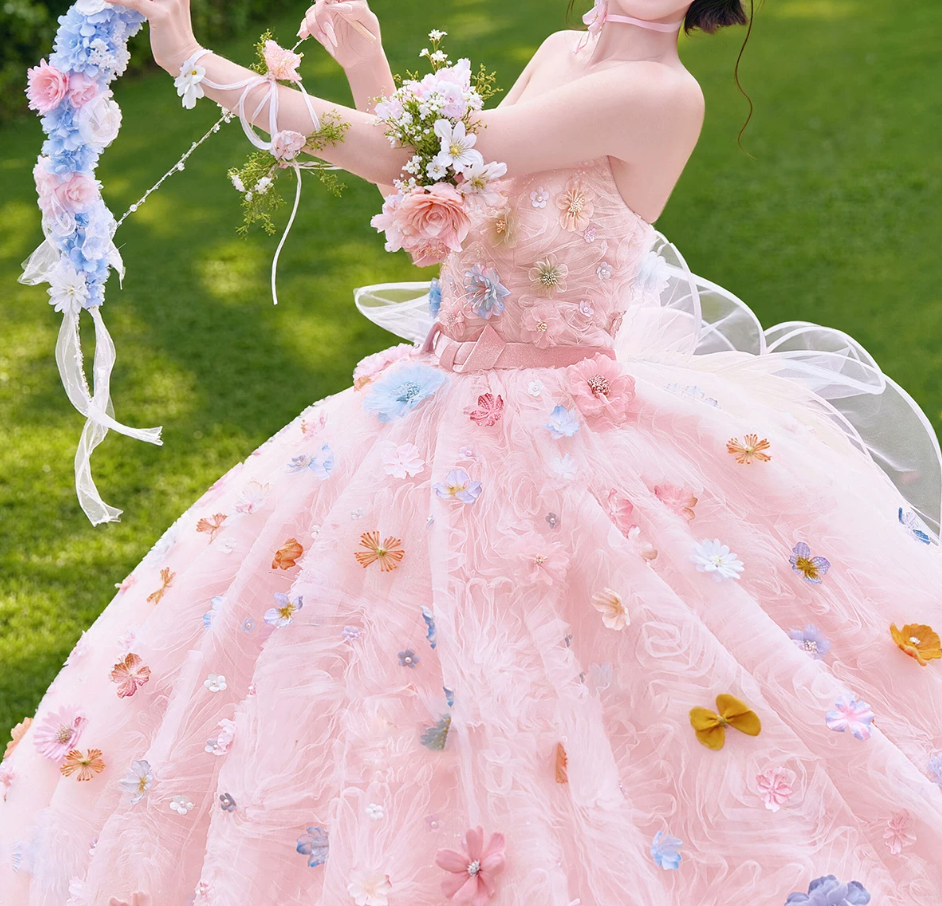 Robe de bal de princesse bustier à volants en satin long, robe de soirée C8117