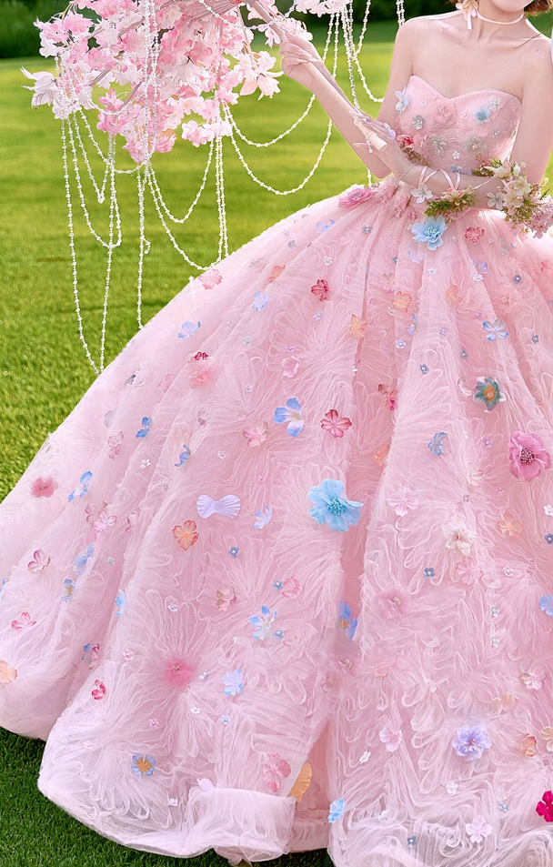 Robe de bal de princesse bustier à volants en satin long, robe de soirée C8117