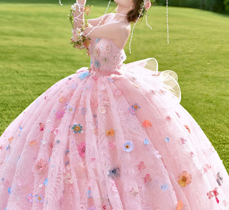 Robe de bal de princesse bustier à volants en satin long, robe de soirée C8117