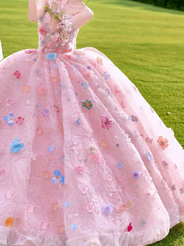 Robe de bal de princesse bustier à volants en satin long, robe de soirée C8117