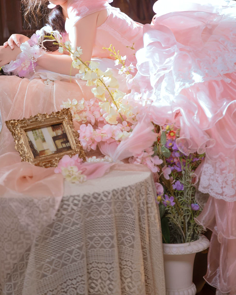 Graceful Off-Shoulder Prom Dress Pink Appliques Lace A-Line Evening Dress C9946