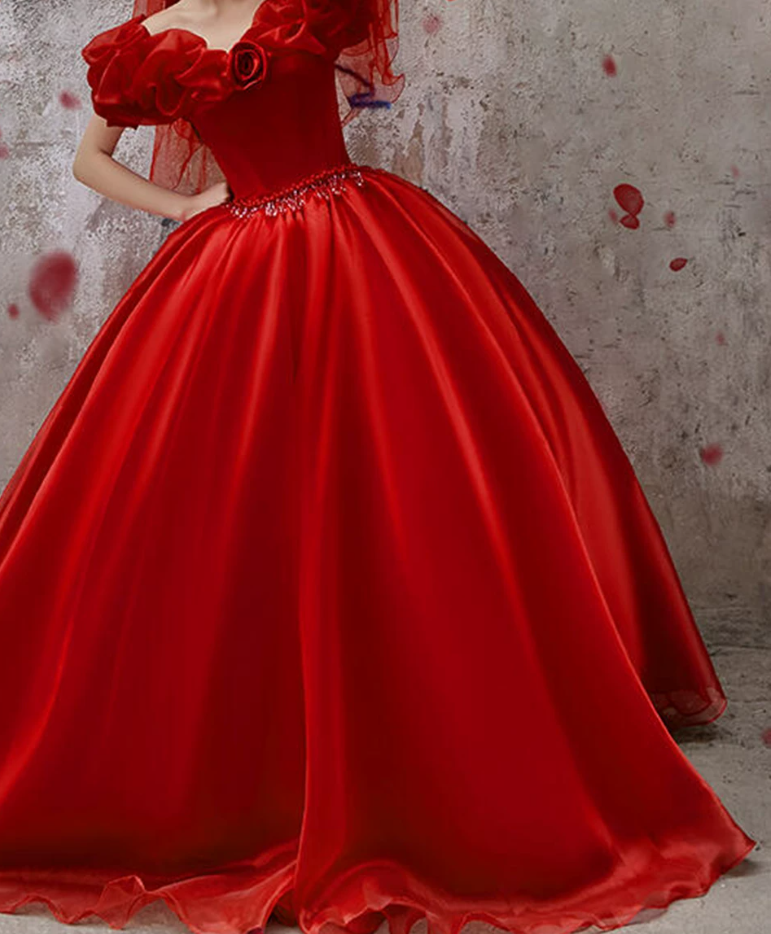 Robe de bal de princesse bustier à volants en satin long, robe de soirée C8117