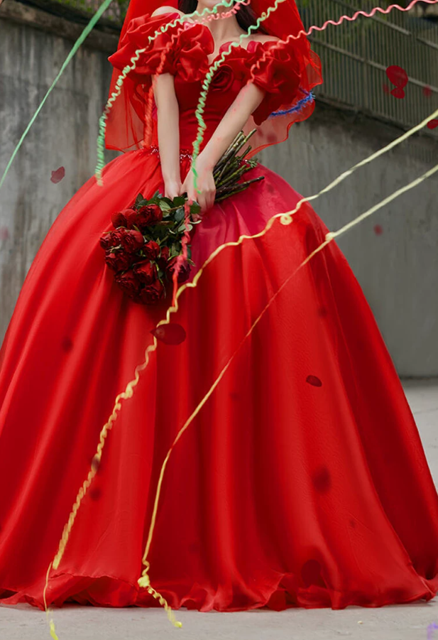 Robe de bal de princesse bustier à volants en satin long, robe de soirée C8117