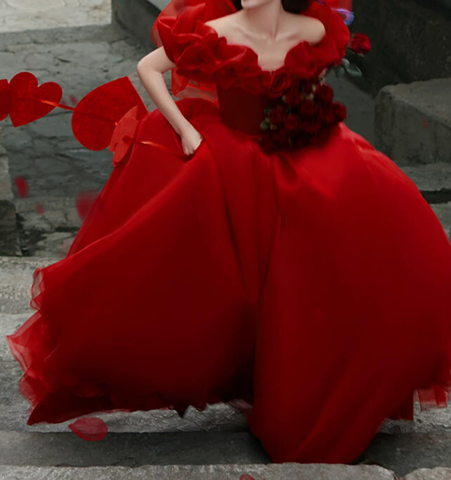 Robe de bal de princesse bustier à volants en satin long, robe de soirée C8117