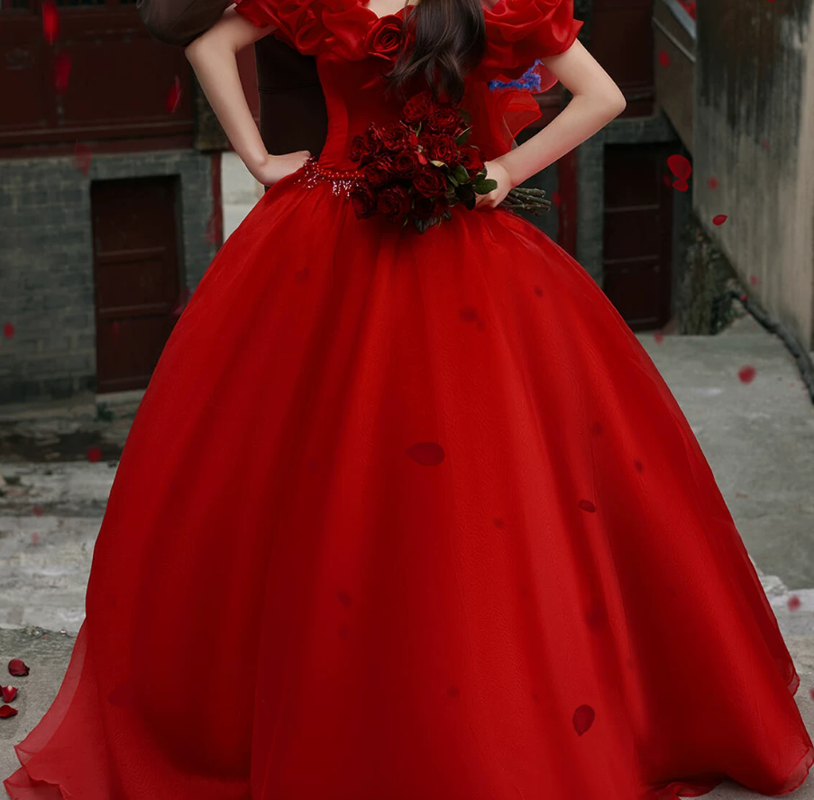 Robe de bal de princesse bustier à volants en satin long, robe de soirée C8117