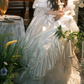 Classical Square Neck Wedding Dresses Satin Short Sleeve Lace A-Line Bridal Dress C9949