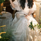 Classical Square Neck Wedding Dresses Satin Short Sleeve Lace A-Line Bridal Dress C9949
