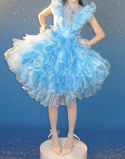 Cute Sleeveless Blue Homecoming Dress Ruffled A-Line Birthday Dress C9951