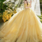 Cute Off-Shoulder Prom Dress Yellow Lace Tulle A-Line Evening Dress C9952