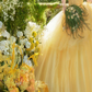 Cute Off-Shoulder Prom Dress Yellow Lace Tulle A-Line Evening Dress C9952