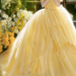 Cute Off-Shoulder Prom Dress Yellow Lace Tulle A-Line Evening Dress C9952