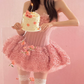 Sweet Strapless Homecoming Dress Pink Floral A-Line Birthday Dress C9953