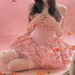 Sweet Strapless Homecoming Dress Pink Floral A-Line Birthday Dress C9953