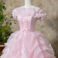 Classical Off-Shoulder Prom Dress Pink Ruffles A-Line Evening Dress C9955