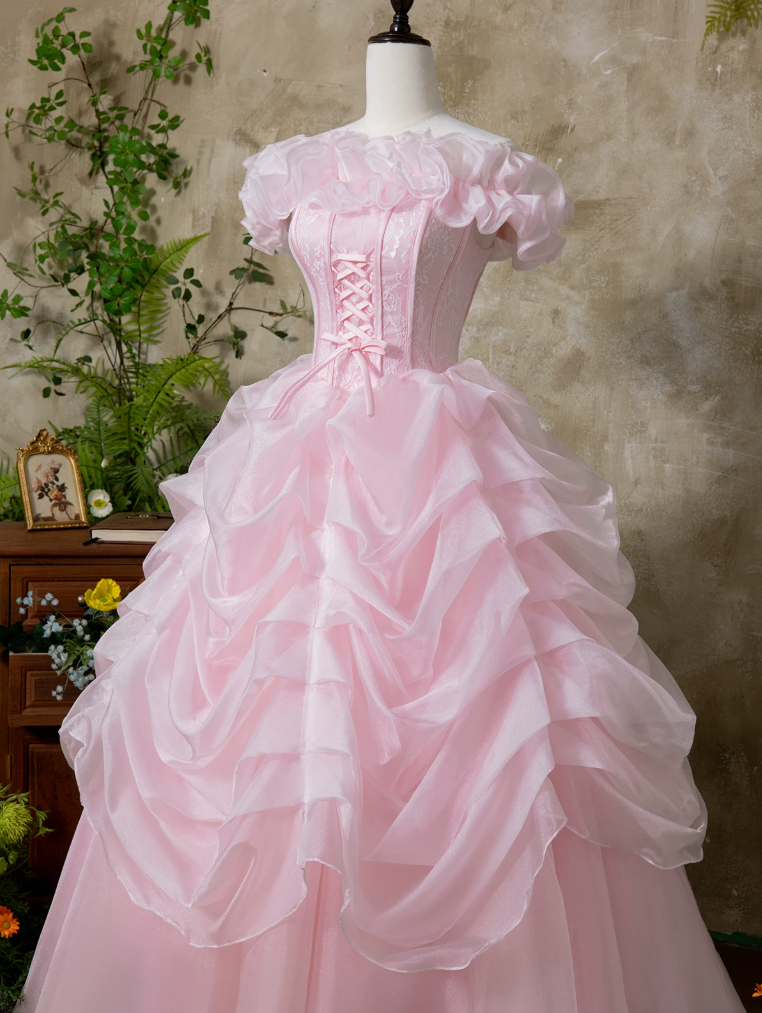 Classical Off-Shoulder Prom Dress Pink Ruffles A-Line Evening Dress C9955