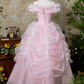 Classical Off-Shoulder Prom Dress Pink Ruffles A-Line Evening Dress C9955