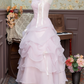 Chic Strapless Bows Pink Prom Dress Ruffles Beads A-Line Evening Dress C9956