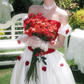 Unique Off-Shoulder Red Prom Dress Satin Floral A-Line Evening Dress C9957
