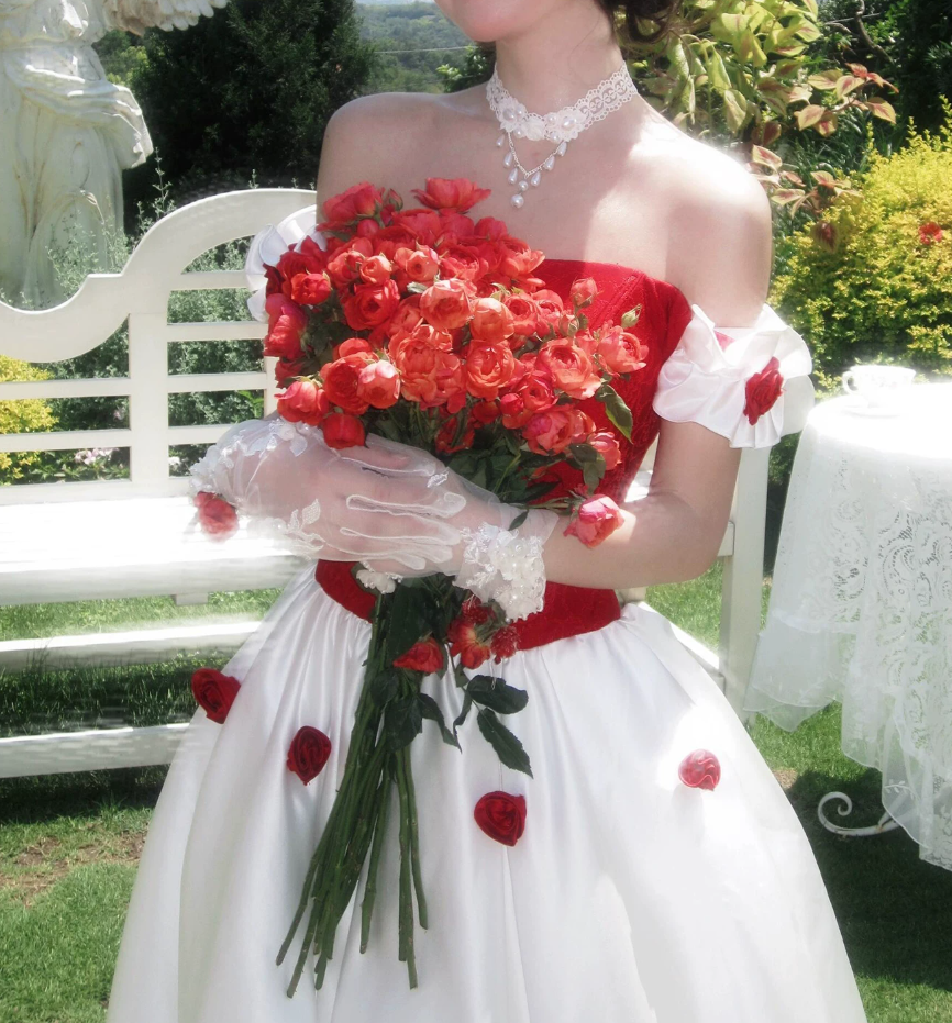 Unique Off-Shoulder Red Prom Dress Satin Floral A-Line Evening Dress C9957