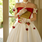 Unique Off-Shoulder Red Prom Dress Satin Floral A-Line Evening Dress C9957