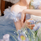 Fascinating Off-Shoulder Blue Prom Dress Sequins Ruffles A-Line Evening Dress C9958