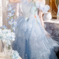 Fascinating Off-Shoulder Blue Prom Dress Sequins Ruffles A-Line Evening Dress C9958