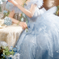 Fascinating Off-Shoulder Blue Prom Dress Sequins Ruffles A-Line Evening Dress C9958