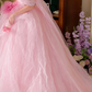 Glam Off-Shoulder Pink Prom Dress Handmade Flowers Tulle A-Line Evening Dress C9959