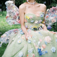 Vibrant Strapless Green Prom Dress Appliques A-Line Evening Dress C9962