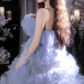 Dreamy Strapless Purple Prom Dress Ruffles Sequins A-Line Evening Dress C9963