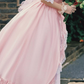 Elegant Square Neck Pink Wedding Dresses Lace Short Sleeve Ruffles A-Line Bridal Dress C9964