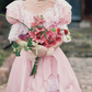 Elegant Square Neck Pink Wedding Dresses Lace Short Sleeve Ruffles A-Line Bridal Dress C9964